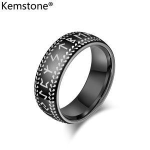 Kemstone Mens Tungsten Steel Rings Viking Letter Tungsten Ring Rune Text Rings Jewelry