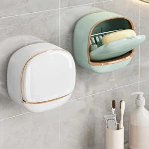 Soap Box Bathroom Soap Box Wall-Mounted Soap Dispenser Luxury Flip Soap Holder Drain Soap Storage Box Simple Solid Color Soap Box