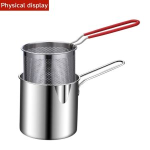 2pcs/set Stainless Steel Frying Pan With Filter Kitchen Mini Fuel-saving Multi-function Small Frying Pan Essential