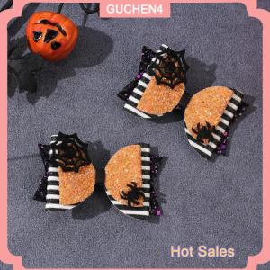 GUCHEN4🎀 2pcs Halloween long lanh Bow tóc Clip lấp lánh ma bí ngô Spider bownot kẹp tóc cho cô gái bên mũ Phụ kiện tóc
