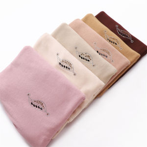 Jifang Women Rhinestones Leaf Elastic Modal Jersey Cotton Muslim Hijabs Shawls Long Large Pashmina WJ771