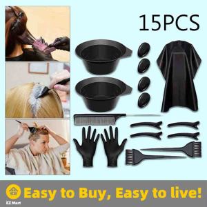 【Fast Shipping】 15Pcs/set Professional Black Plastic Hairdressing Brushes Bowl Combo Salon Hair Color Kit Dye Hair Tint Tool Set DIY-Hair-Coloring-Kit