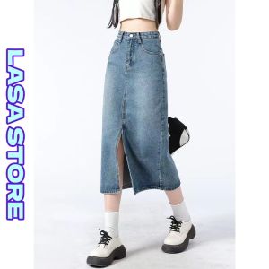LASA กระโปรงยีนส์ครึ่งตัวราคาพิเศษ ทรงเอ กระโปรงรัดรูป กระโปรงยาวปานกลาง สวยมาก ดูผอม ผ้านุ่ม สัมผัสสบาย XS-2XL