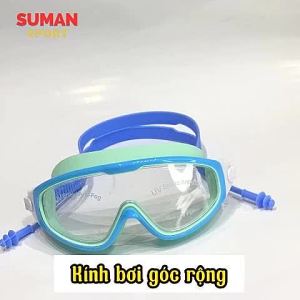 Kính bơi trẻ em không gọng + kèm nút bịt tai góc siêu rộng 230º có viền cao su 1.5cm ngăn nước vào mắt
