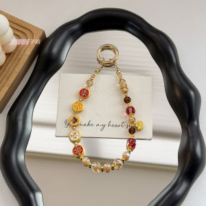 Chinese style alloy five way God of Wealth mobile phone hanging chain handmade bead pendant crystal bag high-end hanging decoration