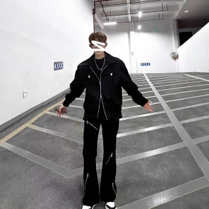 COD Dark micro-horn black jeans multi-zipper design sense mens and womens loose pants American high street vibe styleGDFSFDGFD