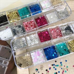 MODERNLUX 12Grids/Box Mini Nail Art Charms Five-pointed Star Sparkling Flakes Nail Decoration Mixed Pack Nail Art Stickers Set Manicure Tool