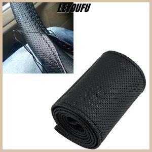 Christmas gift LEYOUFU New Car Truck Leather Steering Wheel Cover With Needles and Thread Black DIY