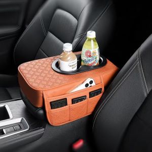 DRACCO Arm rest sandaran siku tempat botol kompartemen mobil serbaguna premium-coklat