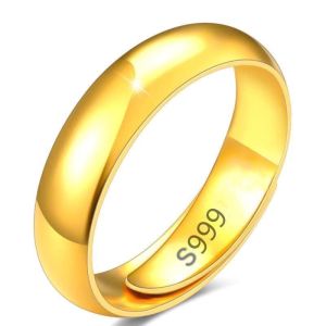 Hot-selling 24K gold mens and womens rings round simple simple non-fading waterproof and sweat-proof fashion ring 4mm