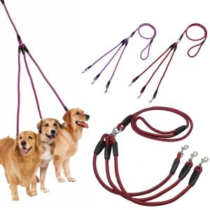GG42AP Nylon Woven Fit for Small Medium Dogs Triple Pet Leashes Braid Pet Rope 3 Way Couplers Rope Pet Collar Safety Cord Leash Leash Lead Pet Leashes Puppy Rope