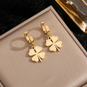 18k gold pawnable saudi gold original New Versatile Love Clover Flower Leaf Earrings for women