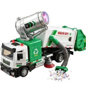 Oldlaiben 1:32 Electric Garbage Truck Toy with Light & Sound Alloy Sweeper Truck Model Toy Engineering Vehicle Toy