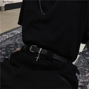 [COD] Big House PUNK CROSS pendant Jean Belt แฟชั่นย้อนยุคผู้ชายผู้หญิงสายรัดเอวหนัง PU หัวเข็มขัดโลหะเข็มขัดฮิปฮอป