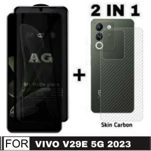 Promo Paket 2 in 1 Tempered Glass Vivo Y100 5G / Vivo Y200e 2024 / Vivo V29e 5G 2023 Anti Gores Layar AG Matte + Garskin Carbon Transparan