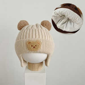 1 PCS Baby Knitted Hat Winter Warm Elastic Childrens Ear Protection Hat Cute Bear Fashion Boys Girls Hat