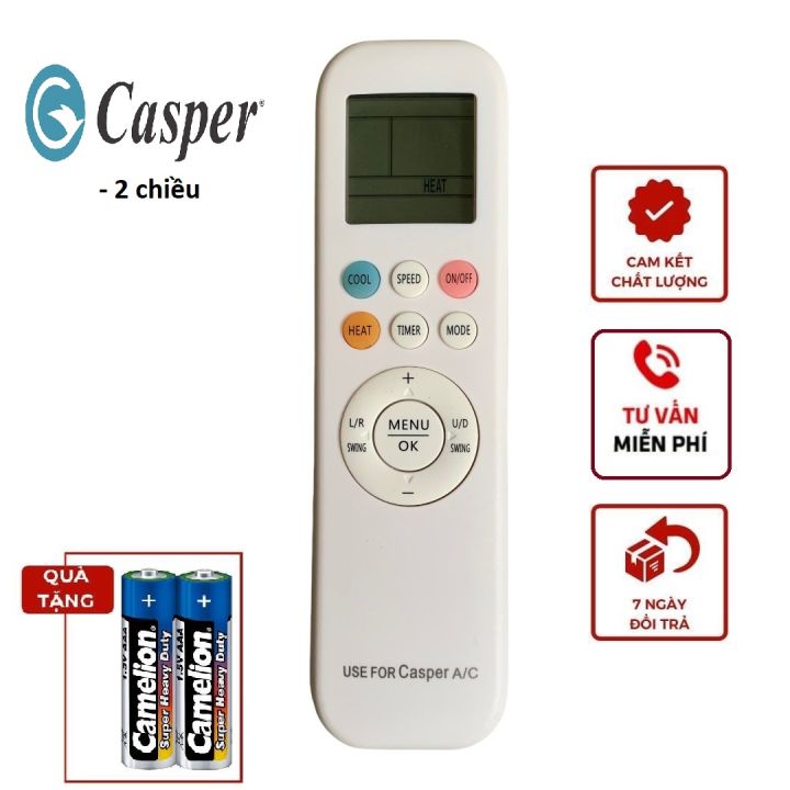 Điều khiển điều hoà casper 2 chiều, Remote máy lạnh casper 2 ngựa các dòng 9000-18000BTU - Hàng mới, mót cápe, bấm từ xa máy lạnh casper