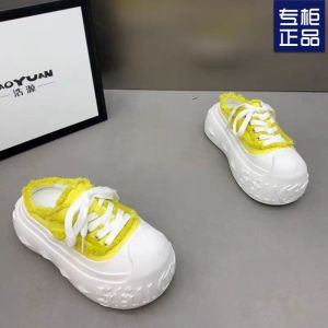 Free Shipping Denim Canvas Loafers With Laces Thick Soles And A Half-Slipper Design Suitable For Sports And Casual Wear 6CM Heel Height WomenS Shoes