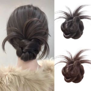 YOCKY Synthetic Messy Bun Head Wig Scrunchie Half-tie False Hair Pieces Simple Natural Low Claw Chignon Women