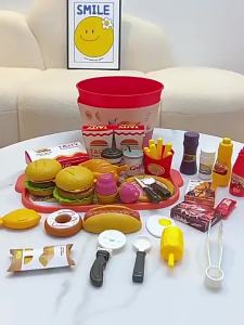 Kid Kitchen Toy Set Simulation Make Hamburger Pizza Fries Pretend Play Food Cooking Cutting Game Montessori Interactive Toy Gift2026