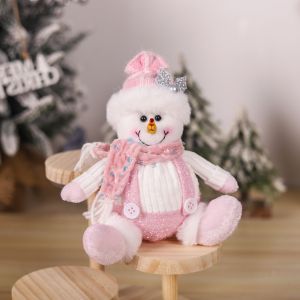 XANTHE Realistic Christmas Plush Snowman Doll Tabletop Doll Sitting Knitted Elk Snowman Doll Christmas Ornaments Fluffy Christmas Pink Doll Decorations Santa Claus Gifts