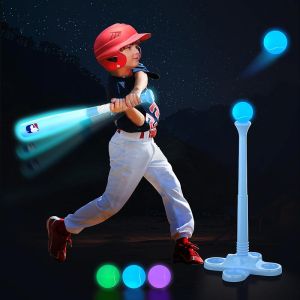 LED Tball Set for Toddlers 3-5 5-8 Light up Tee Ball Set for Toddlers Glow in The Dark T Ball Set for Kids 3-5 Kids Outdoor Toys Baseball Toys Gifts for Boys Girls (Blue)