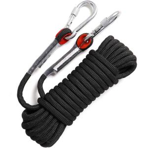 【Fast delivery】Safety Rope Climbing Rope 10m Diameter 10mm High-Strength Rappelling Rope for Mountaineering Training Rescue Escape with 2 Steel Carabiners for Rock Climbing Mountaineer Rescue Professional Outdoor Activities Escape/Climbing/Hiking Rope