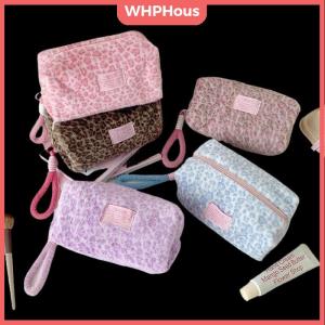 WHPHous Plush Makeup Bags With Handle Soft Travel Cosmetic Storage Bag Portable Love Print Organizer Pencil Case Cute Clutch Pouch