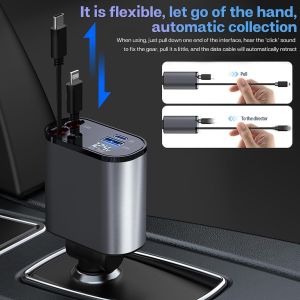 Retractable Car Charger 120W 4 in 1 Car Fast Charger Retractable Car Charger IOS dan Type-c (Retractable Mobile Charger)