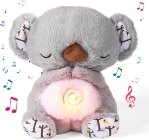 Portable Breathing Stuffed Koala Calming Plush Doll Soothing Music Breathing Motion & Night Lights for Newborns 0+ Months Kids & Adults (Stress Relief & Sleep Aid)