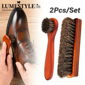 2Pcs Long Wood Handle Horsehair Shoes Brushes Kit Shoe Cleaning Brush Boot Brush