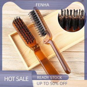 FENHA Boar Bristle Hair Brush Amber Foldable Portable Comb Pocket Collapsible Travel Massager Styling Tool Salon Men Women Gift