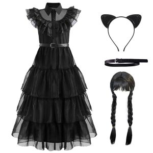 Girls Gothic Princess Costume Black Dress Cosplay With Kids Wig Cat Ears Headband And Socks Carnival Birthday Halloween 4-14 Yrs2026