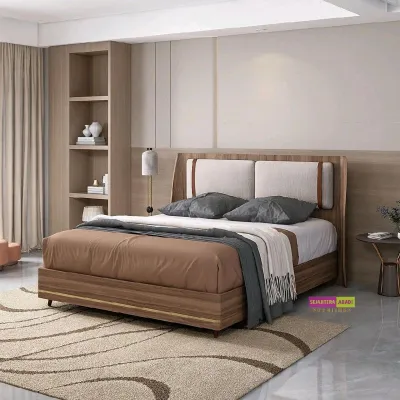 Siantano Ranjang Kayu MORENO Divan Ukuran 160x200 & 180x200 Dipan Bed moreno Siantano Furniture Minimalis Modern Tempat Tidur Kayu Woooden Bed Sandaran Busa Empuk Bed Room Set Rangka Besi Warna Romanian walnut Knockdown System Classic bed Modern Bed