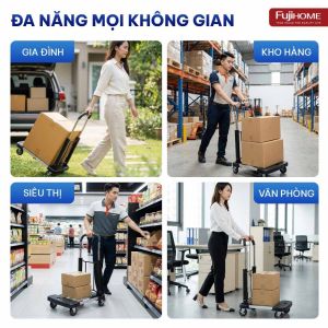 Xe đẩy hàng gấp gọn Fujihome HTM-200 tải trọng chở 200kg khung nhôm bánh xoay 360 xe kéo hàng 4 bánh siêu êm bền