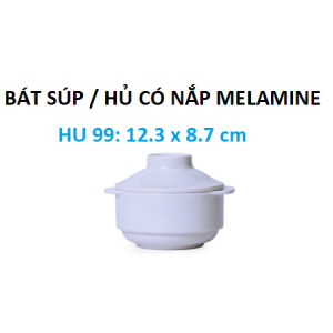 Bát súp / thố súp miso / hũ có nắp nhựa melamine trắng HU 99: 12.3 x 8.7 cm có muỗng / không muỗng - HU99