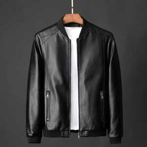 Jaket Bomber Pria Polos Casual Elegan Kece New Trendy Bahan Semi Kulit Waterproof Premium D036