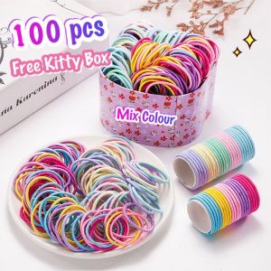 100pcs Rubber band Kids Free Kitty Box Getah Rambut Kecil Kanak Fashion colourful