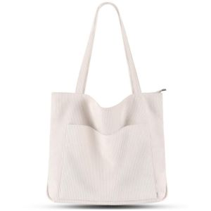 New in stock: Corduroy handbag for women large shoulder bag with zipper and pockets suitable for college and work