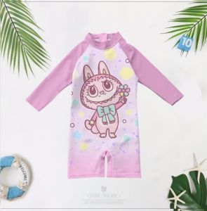Kids One Piece Rashguard  Cute Kuku Melo Cartoon Printed Design Quick Dry Swimwear Set for Girls age 3-11 years old