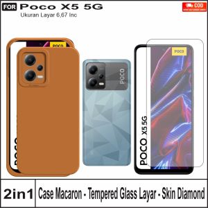 Case Poco X5 Paket 3in1 Softcase Macaron Warna Free Tempered Glass Layar Dan Skin Diamond