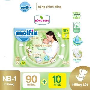Miếng lót sơ sinh Molfix thành phần sợi tre bông tự nhiên- Newborn1 (dưới 1 tháng tuổi) - Gói 90+10 miếng