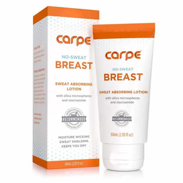 NEW! Carpe Breast - No Sweat Breast - Sweat Absorbing Lotion with Silica Microspheres and Jojoba Esters for Breast- Imported and Distributed by PSL - Sole Licensed Distributor. DERMATOLOGIST RECOMMENDED.