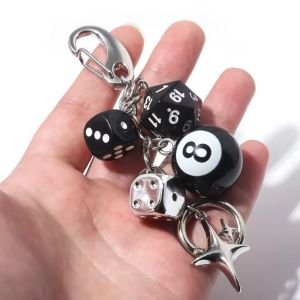 Creativity Hiphop Punk Black Dice No. 8 Billiards Keychain Y2K Lucky Dice Starburst Pendant Girls Bag Charms Pendant Gift