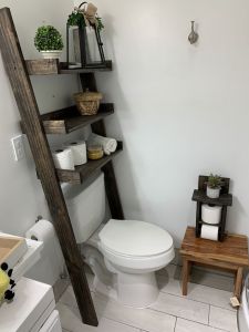bathroom wooden shelves bathroom accessories organizer bathroom display rack toilet accessories over the toilet bowl shelving Solid Wood Over The Toilet Storage Rack 3-Tier Ladder Shelf | Space Saving Bathroom Organizer | Rustic Modern Condo Furniture