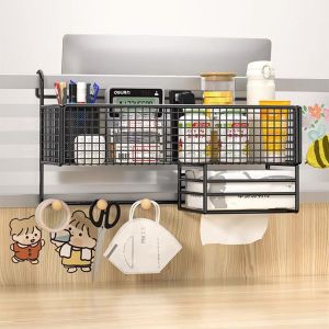 MICANGP Save Space Bedside Hanging Storage Rack Large Capacity Grid Design Diaper Toy Organizer Carbon Steel with Hooks Bathroom Storage Shelf Toilet