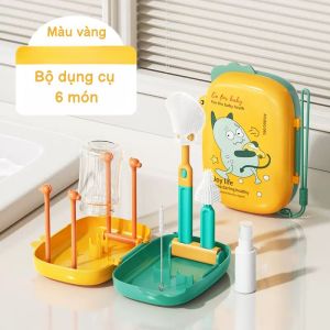 Hộp Cọ Rửa Bình Sữa Di Động Silicone 6 Chi Tiết Bộ Cọ Rửa Bình Sữa Nhỏ Gọn Tiện Lợi Dễ Dàng Mang Đi