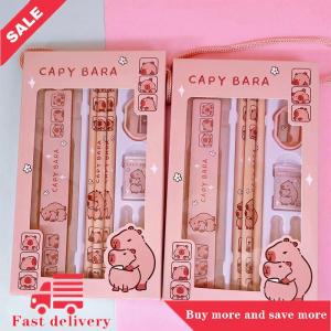 [COD]Flash Delivery 8 In 1 Capybara Cartoon Animals Pencil Ruler Eraser Sharpener Stationery Set Student School Office Writing Supplies Kids Gift