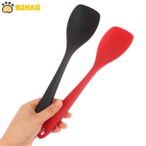 【N2HAO】 Food Grade Silicone Spoon Spatula Heat Resistant Cooking Spoon Nonstick Baking Scraper Stirring Scooping Salad Mixing Spoon