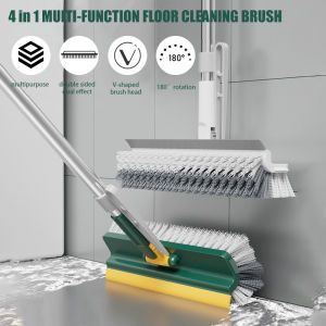 4 in1 Rotating Floor Cleaning Brushes with Long Handle &Tweezer Detachable V-Bristles Household Cleaning Brush for Bathroom Kitchen Toilet Floor Swimming pool Window Gap Brush Cleaning Crevice Brush